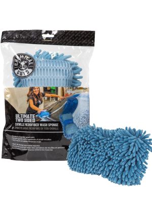 Ultimate Two Sided Chenille Microfiber Wash Sponge. Blue