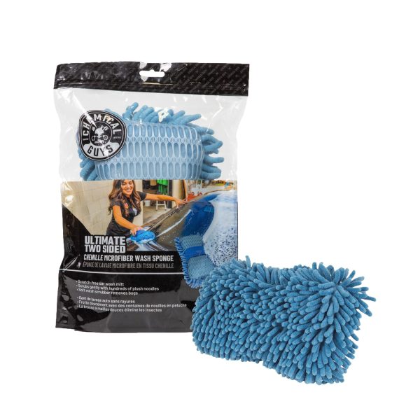 Ultimate Two Sided Chenille Microfiber Wash Sponge. Blue